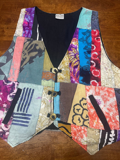 Vintage Colorful Boho Patchwork Dyed Vest (~M)