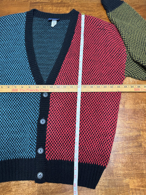 Vintage 90s Retro Colorblock Checkered Cardigan Sweater (M/L)