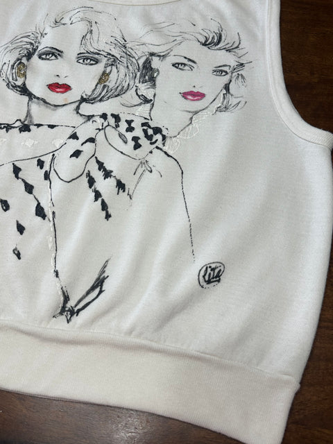Vintage 80s Hand Painted Ladies Pullover Vest (~M)