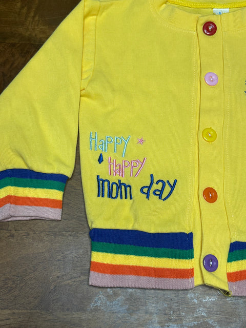 'Happy Mom Day' Yellow Rainbow Embroidered Sweater (Kids 'L'; ~5)