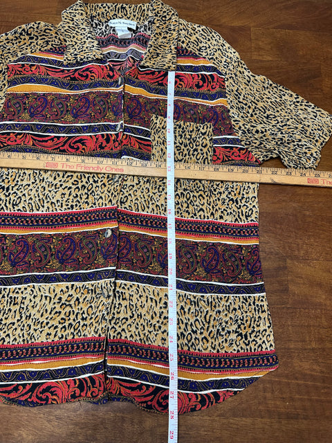 Vintage 80s Rayon Abstract Cheetah Print Button-Up ('8')
