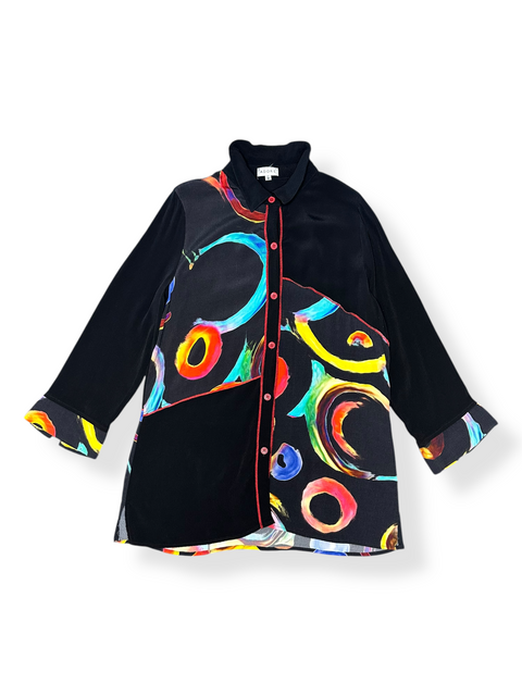 Vintage 90s Black Rainbow Swirls Art Blouse (S/M)