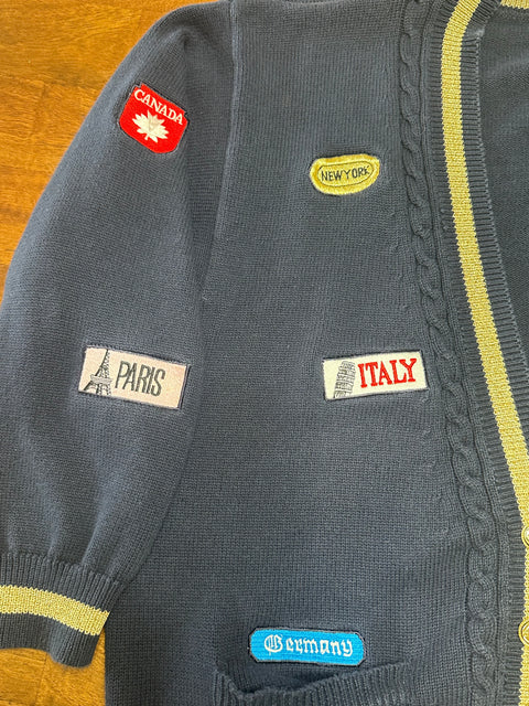 Vintage 90s Navy Int'l Travel Patch Cardigan (M/L)