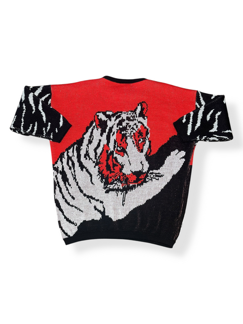 Vintage 80s Red Black Tiger Statement Sweater (L/XL)