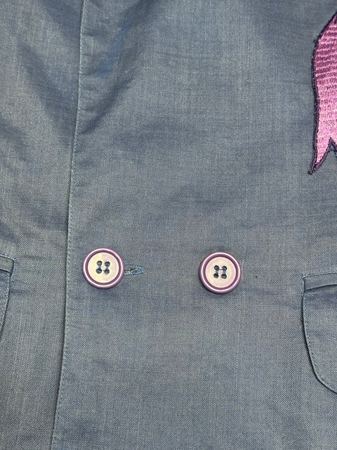 Vintage 80s Pia Rucci Periwinkle Embroidered Art Deco Blazer (14, ~S)