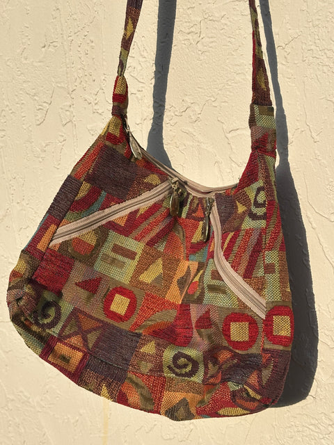 Vintage 90s Rainbow Geometric Carpet Tapestry Purse