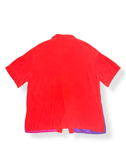 Vintage Silk Red Pink Purple Colorblock Shirt (S/M)