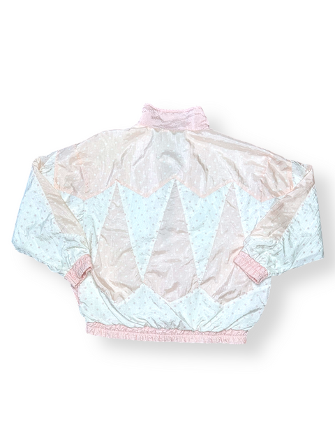 Vintage 80s Pink Pastel Polka Dot Patchwork Windbreaker (L)