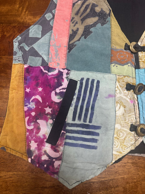 Vintage Colorful Boho Patchwork Dyed Vest (~M)