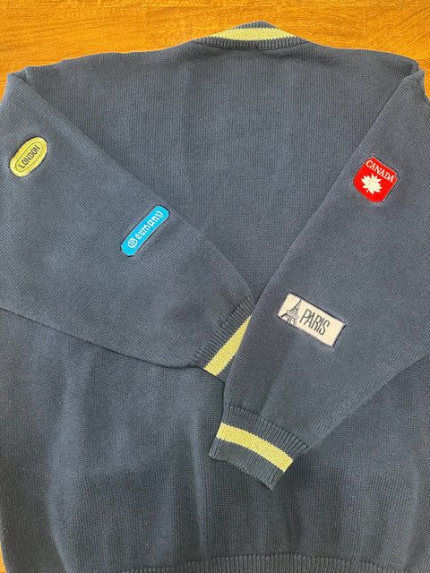 Vintage 90s Navy Int'l Travel Patch Cardigan (M/L)