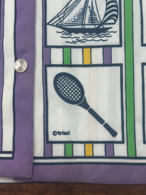 Vintage 70s Retro Sports Striped Novelty Button-Up (~M)