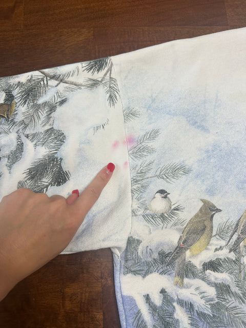 Vintage 90s Bird Print Winter Scene Sweatshirt (S/M)