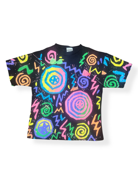 Vintage 80s/90s Retro Neon Swirl Paint Splatter T-Shirt (XS/S)