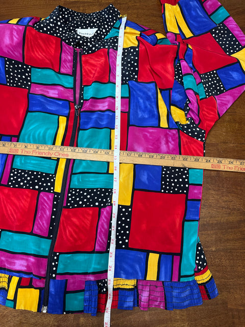 Vintage Rainbow Abstract Stained Glass Patterned Windbreaker Jacket (L/XL)