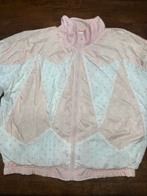 Vintage 80s Pink Pastel Polka Dot Patchwork Windbreaker (L)