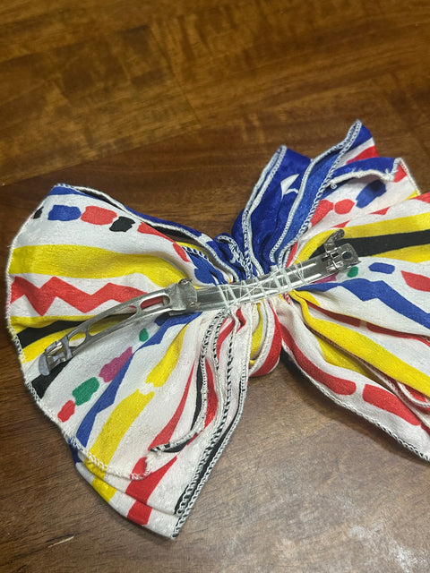 Vintage 80s Retro Primary Color Crayon Scribble Statement Hair Bow Clip
