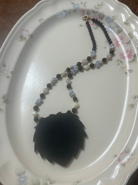 Lee Sands Mother of Pearl Lion Pendant Necklace