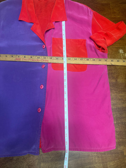 Vintage Silk Red Pink Purple Colorblock Shirt (S/M)