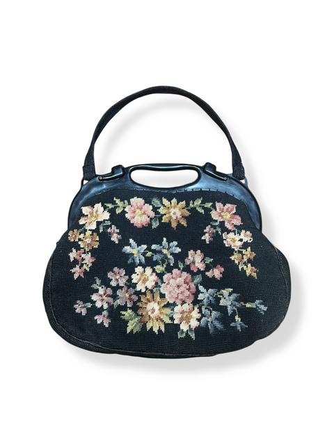 Vintage 50s/60s Needlepoint Floral Handbag