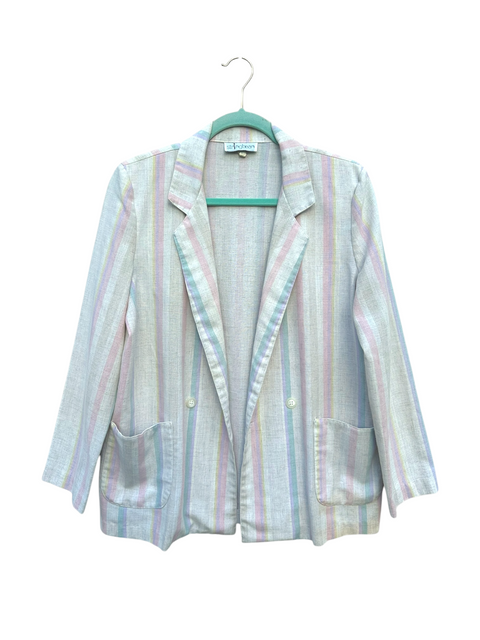 Vintage 80s Cream Pastel Striped Blazer (S/M)