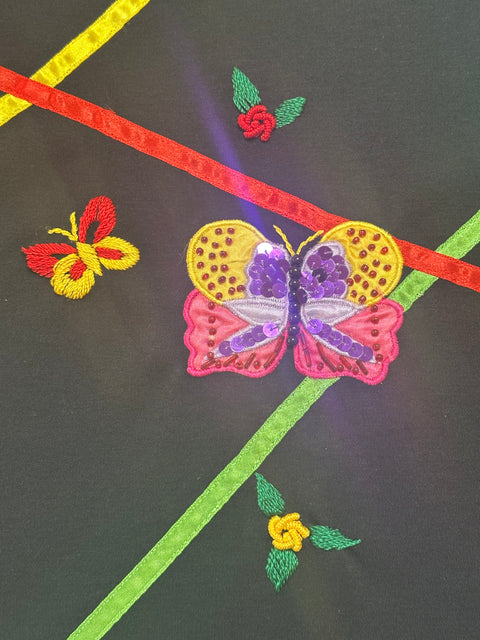 Vintage Black Rainbow Butterfly Applique T-Shirt (~L)