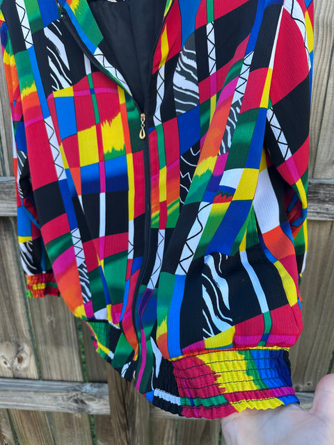 Vintage Drapers & Damons Rainbow Abstract Patterned Windbreaker Jacket ('L')