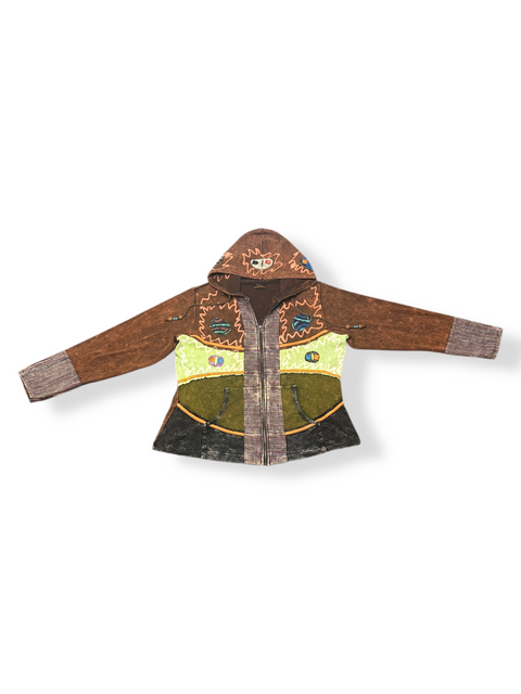 Vintage Y2K Boho Patchwork Zip Hoodie (M/L)