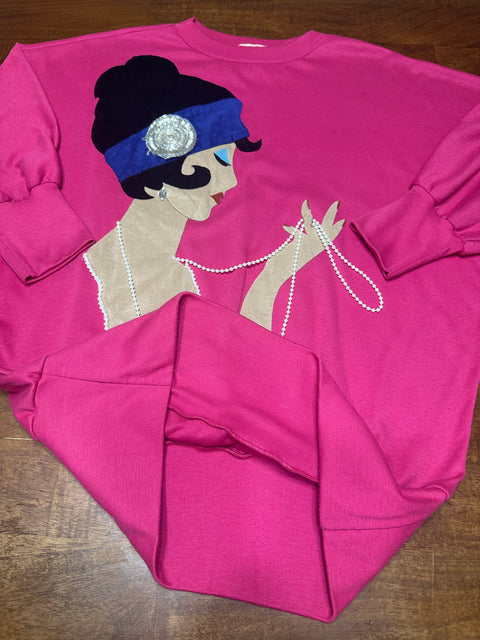 Vintage 80s Embellished Applique Pink Lady Shirt (~M)