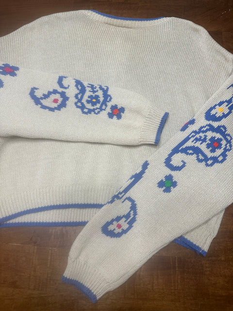 Vintage 90s Multicolor Paisley Knit Cardigan (~M)