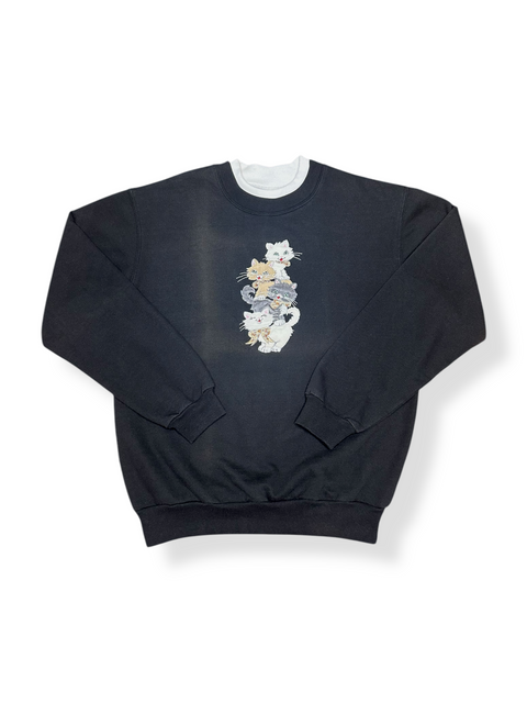 Embroidered Black Cats Sweatshirt (S)