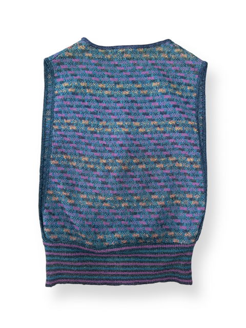 Vintage Teal/Purple Checkered Open-Sided Sweater Vest (S)