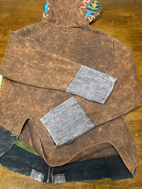 Vintage Y2K Boho Patchwork Zip Hoodie (M/L)