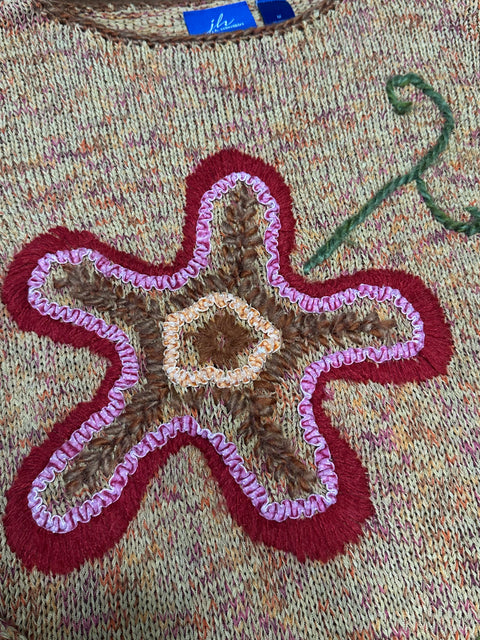 Y2K Whimsical Embroidered Flower Knit Sweater (S/M)