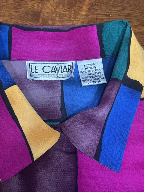 Vintage 90s Multicolored Checkered Button-Up Blouse (M)