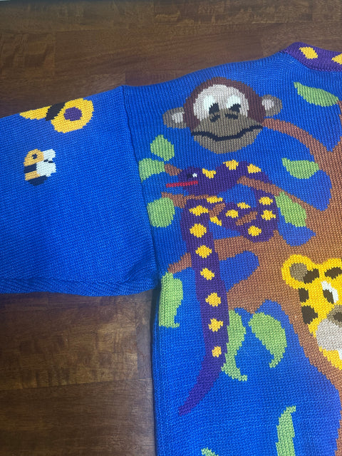 Vintage Wild Jungle Safari Animals Knit Zoo Sweater (3; S/M)