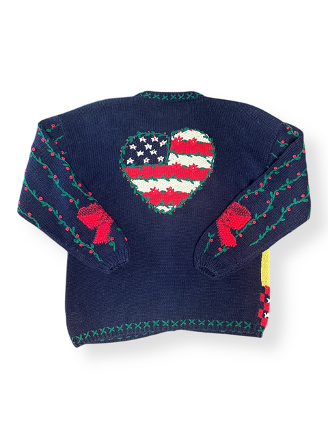 Vintage 90s Eagle's Eye Teddy Bear Americana Knit Cardigan (M)