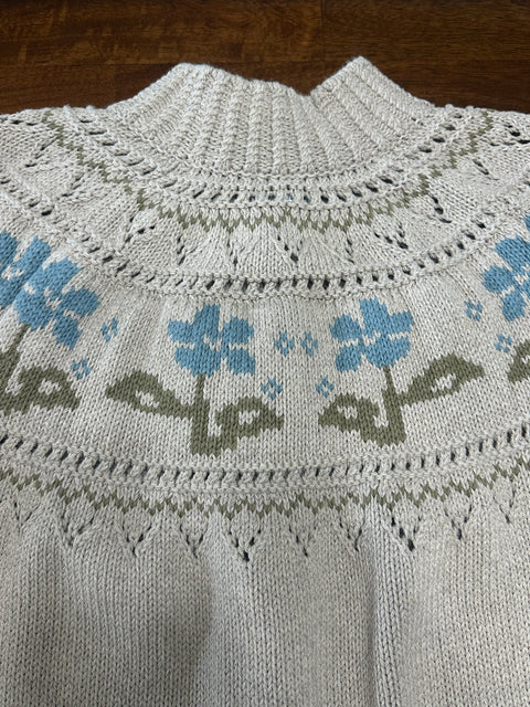 Vintage 90s LL Bean Cream Floral Nordic Chunky Knit Cardigan (M/L)