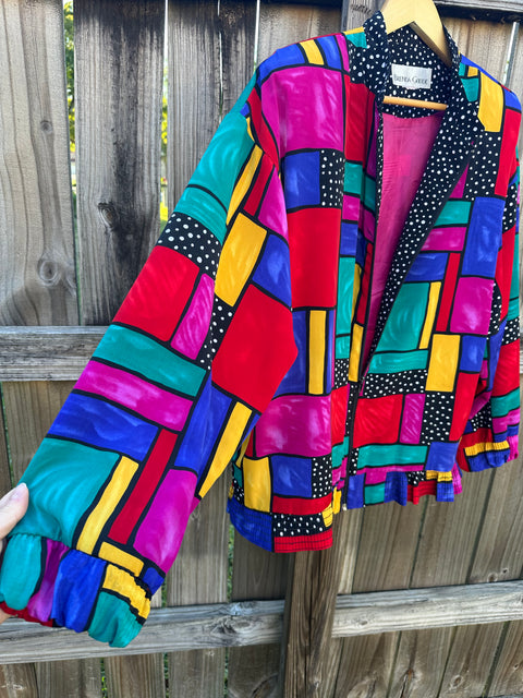 Vintage Rainbow Abstract Stained Glass Patterned Windbreaker Jacket (L/XL)