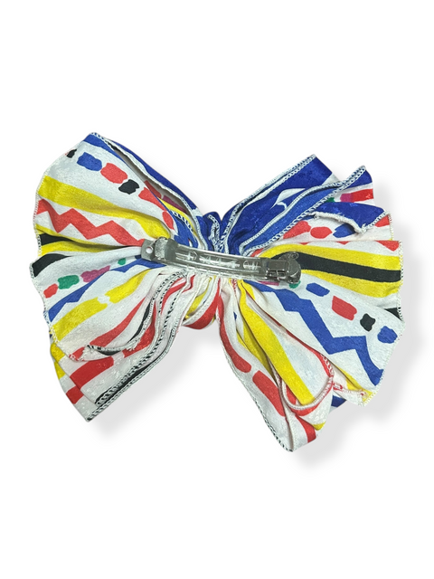 Vintage 80s Retro Primary Color Crayon Scribble Statement Hair Bow Clip