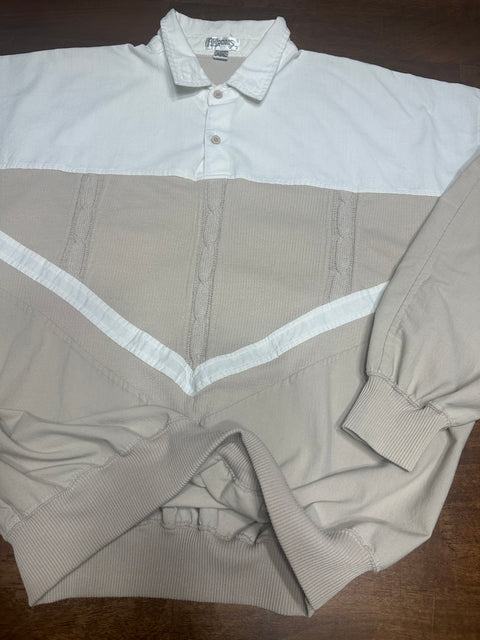 Vintage 90s Tan Cable Knit Pullover Dad Shirt (L/XL)