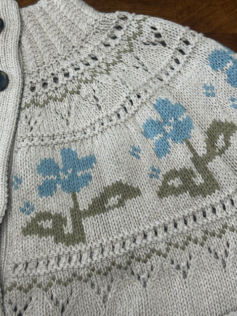 Vintage 90s LL Bean Cream Floral Nordic Chunky Knit Cardigan (M/L)