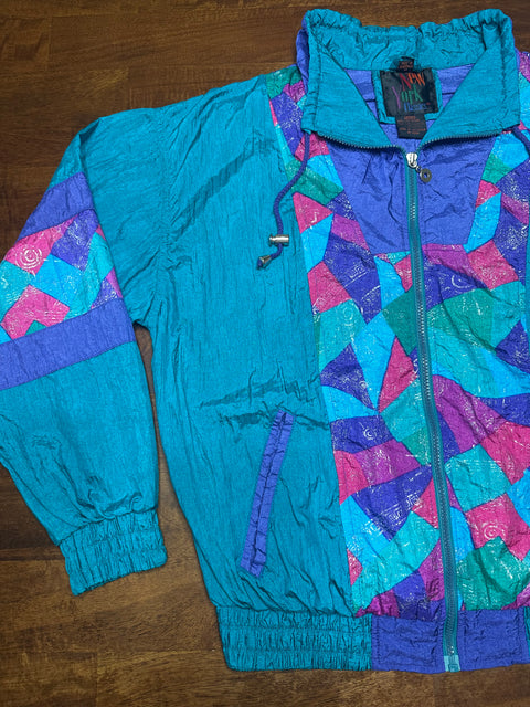 Vintage 80s Teal Pink Purple Colorblock Windbreaker (M/L)