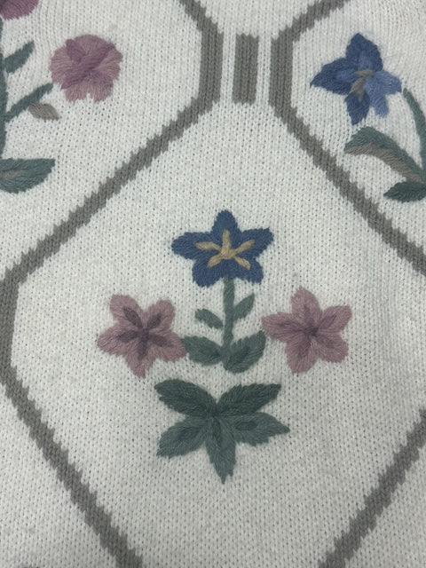 Vintage 90s Pastel Floral Knit Grandma Sweater (M)