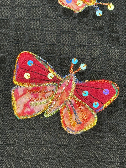 Vintage Black Butterfly Sequin Applique Blazer Jacket (S/M)
