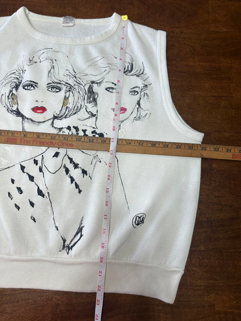 Vintage 80s Hand Painted Ladies Pullover Vest (~M)