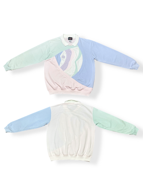 Vintage 80s Pastel Colorblock Fish Sweatshirt (XS/S)