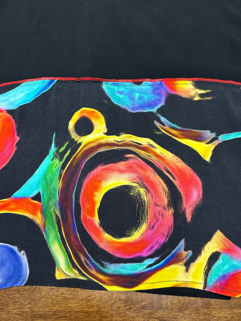 Vintage 90s Black Rainbow Swirls Art Blouse (S/M)