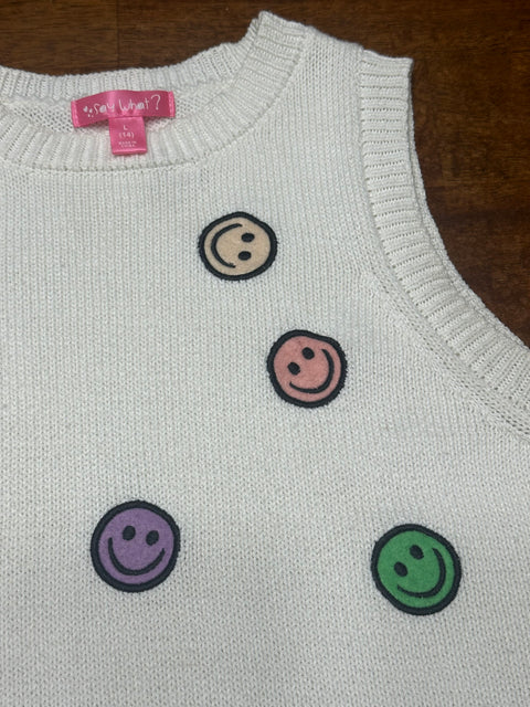 Y2K Embroidered Rainbow Smiley Face Vest (youth 14; adult XS/S)