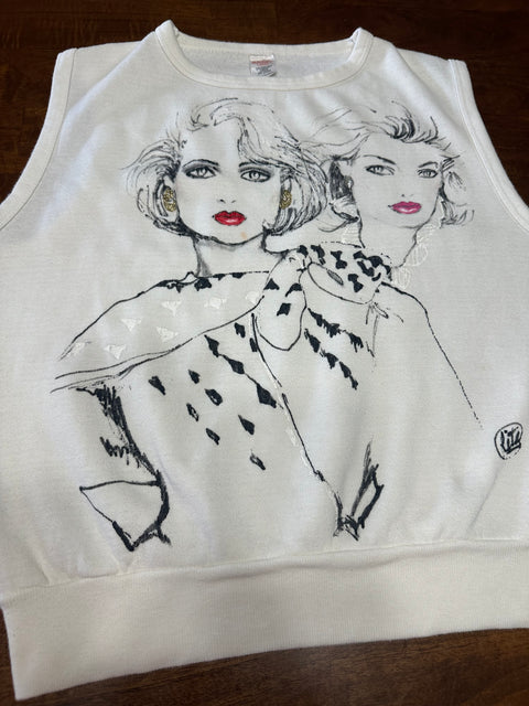 Vintage 80s Hand Painted Ladies Pullover Vest (~M)