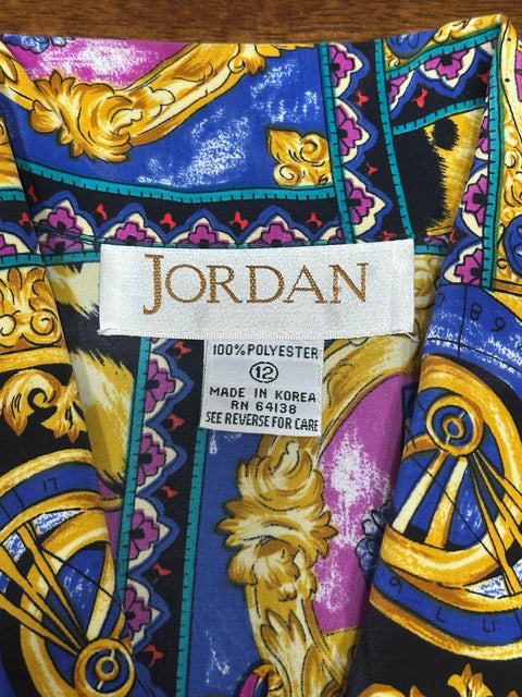 Vintage 80s Multicolor Baroque Royal Portrait Print Blouse (S)